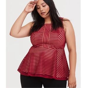 Torrid DARK RED SHADOW STRIPE PEPLUM TOP size 2x